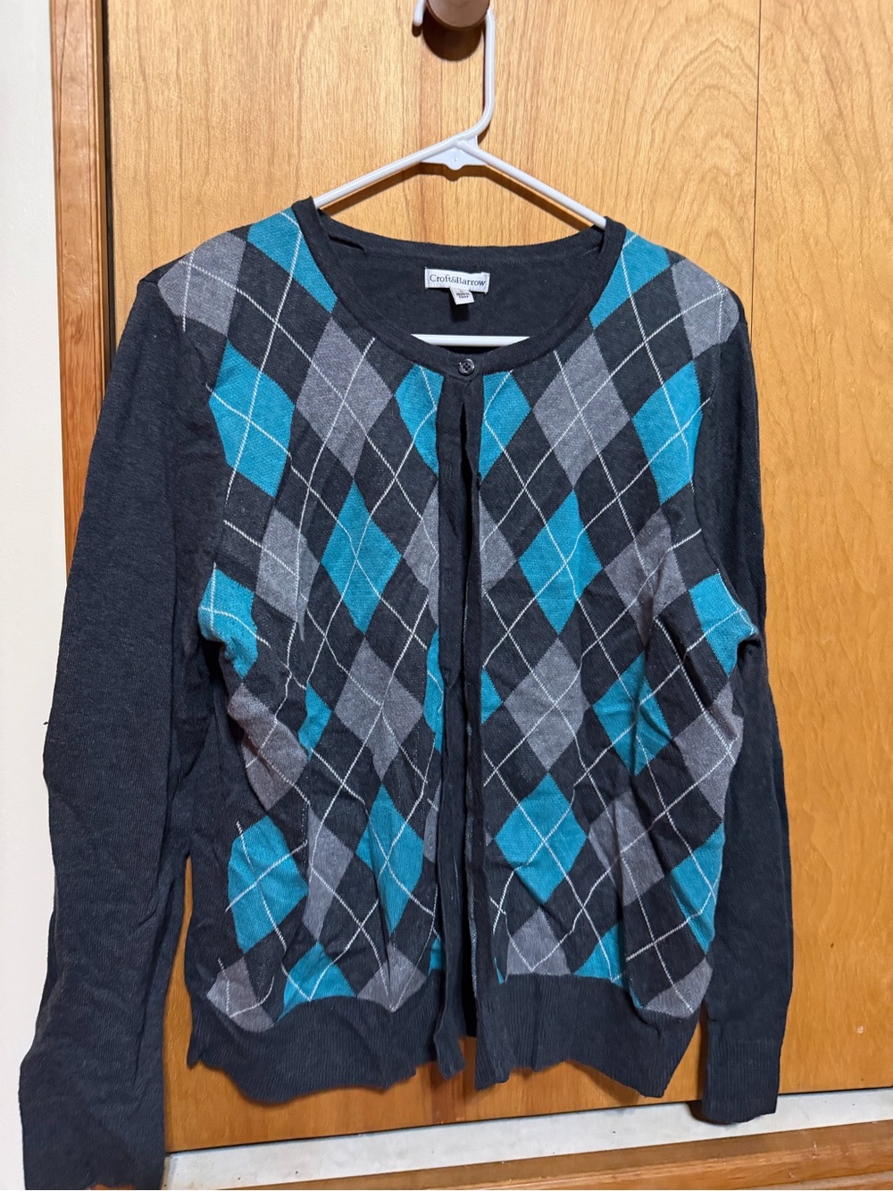 croft & barrow Teal and Gray Argyle Cardigan